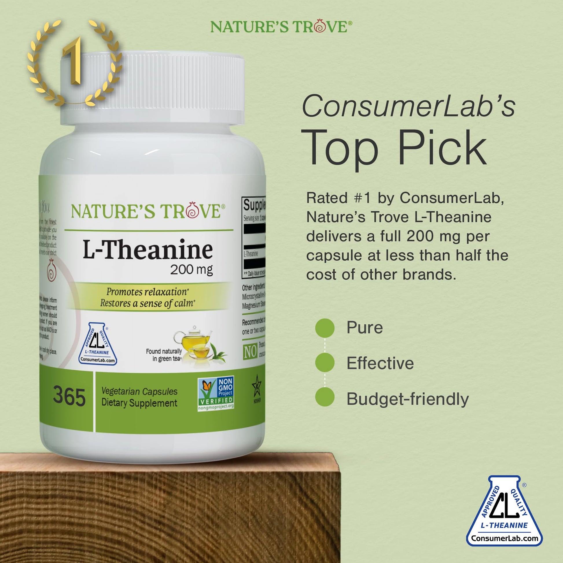 Nature's Trove L-Theanine 200mg Super Value Size - 365 Vegetarian Capsules - PrimeBioHealth - canada supplements