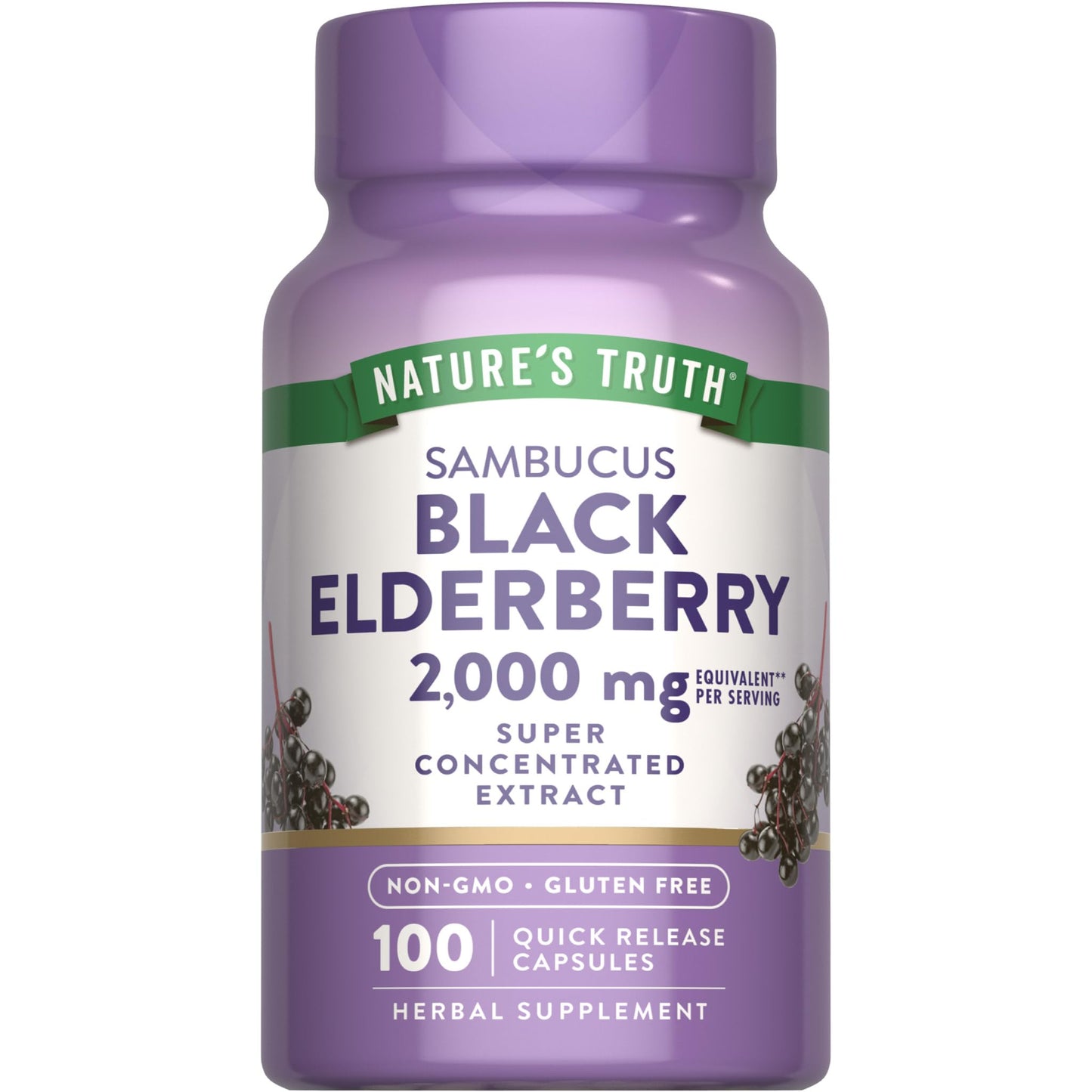 Nature's Truth Black Elderberry Capsules | 100 Count | Super Concentrated Sambucus Extract | Non-GMO and Gluten Free Supplement - PrimeBioHealth - canada supplements