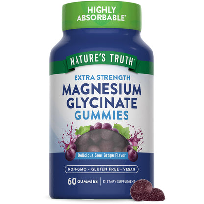 Nature's Truth Magnesium Glycinate Gummies | 60 Count | Sour Grape Flavor | Vegan, Non-GMO & Gluten Free Supplement - PrimeBioHealth - canada supplements