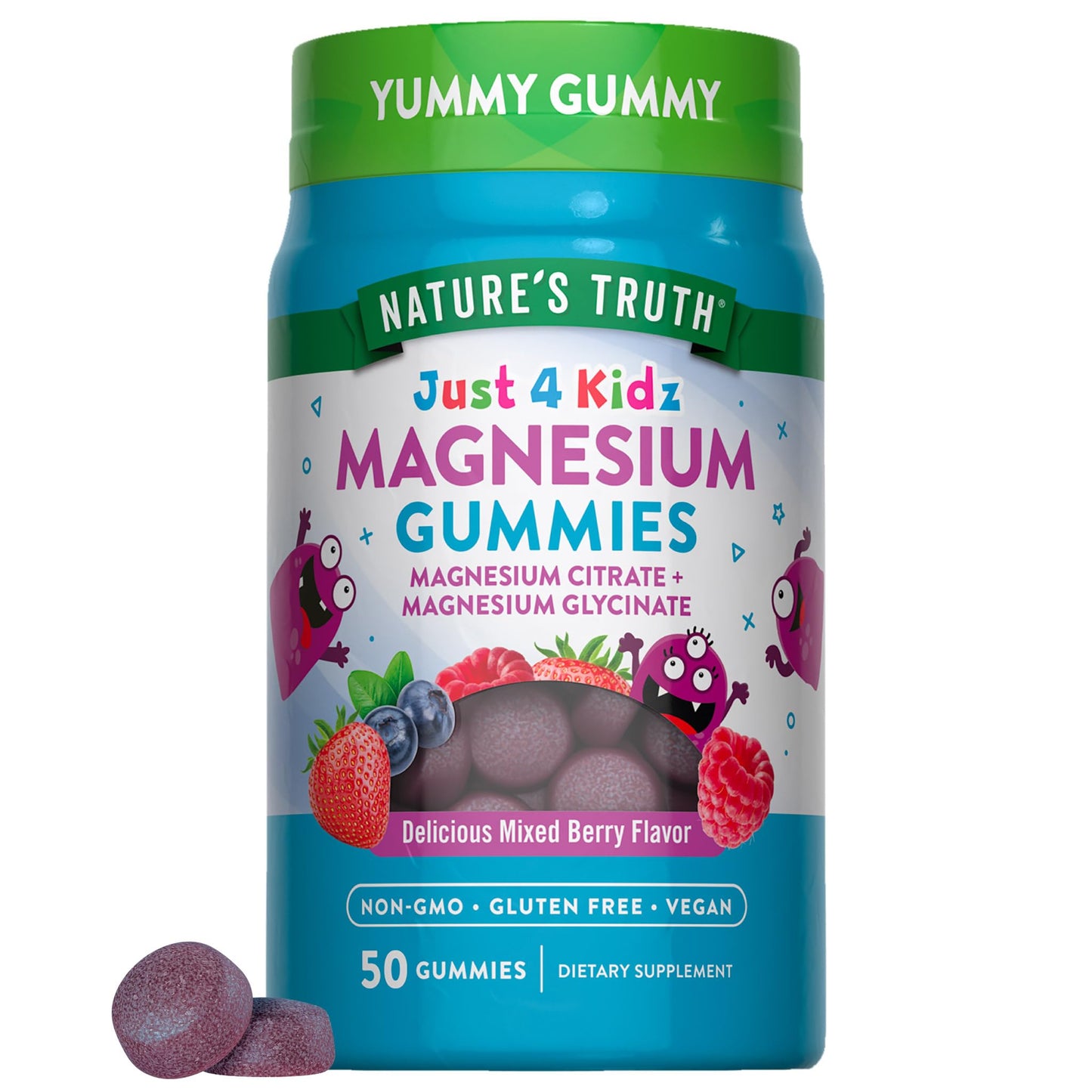 Nature's Truth Magnesium Gummies for Kids | Glycinate & Citrate | 50 Count | Mixed Berry Flavor | Vegan, Non-GMO - PrimeBioHealth - canada supplements