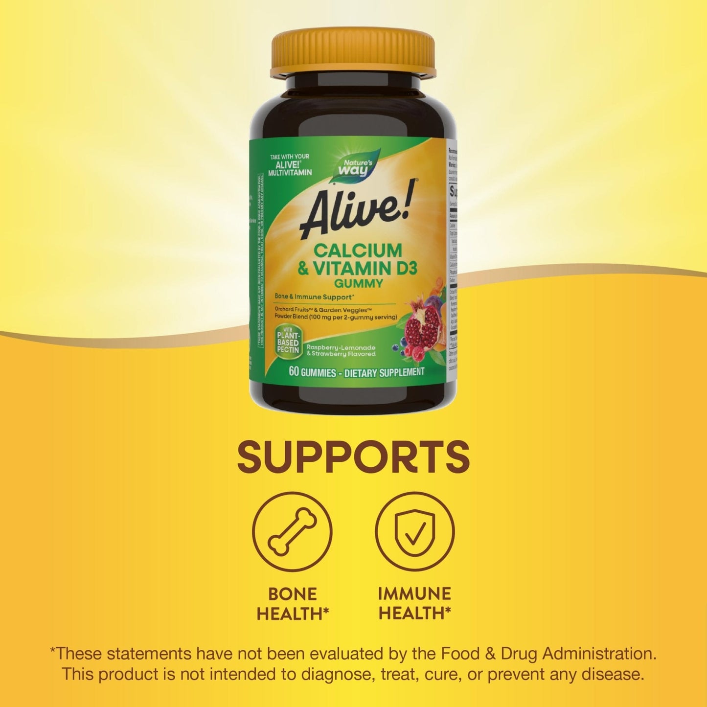 Nature’s Way Alive! Chewable Calcium Gummies with Vitamin D3, Daily Supplement Supports Healthy Bones and Teeth, and Muscle Function*, Strawberry and Raspberry - PrimeBioHealth - canada supplements