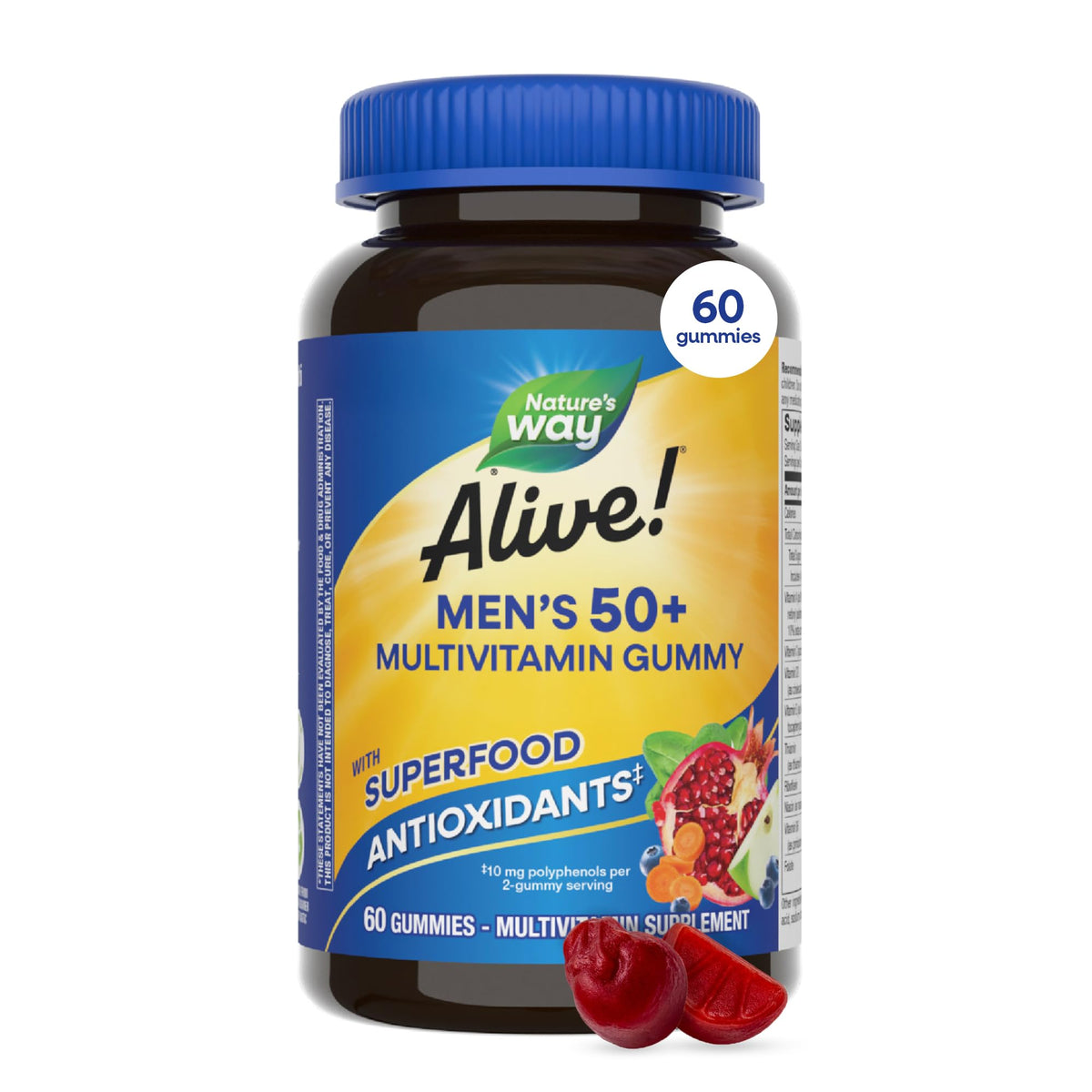 Nature’s Way Alive! Men’s 50 Plus Multivitamin Gummy, Daily Chewable Multivitamins for Men with B-Vitamins, Vitamin D3 & Zinc, Supports Heart - PrimeBioHealth - canada supplements