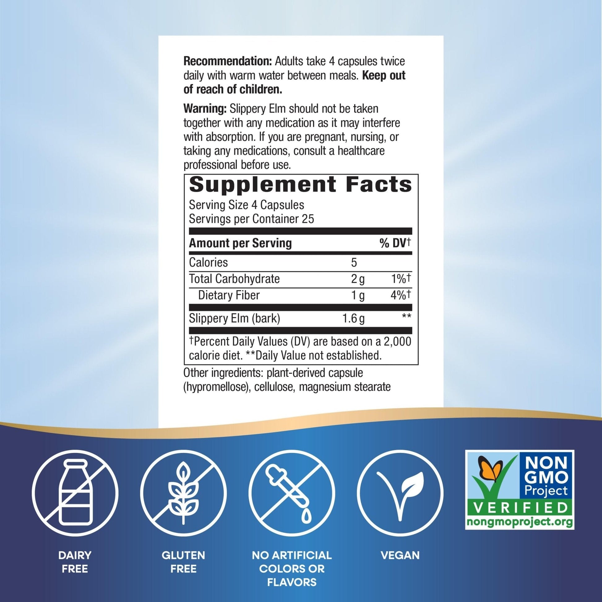 Nature’s Way Slippery Elm Bark Capsules, Traditional Digestive Support to Soothe Gastrointestinal Tract*, 1,600 mg per 4-Capsule Serving - PrimeBioHealth - canada supplements