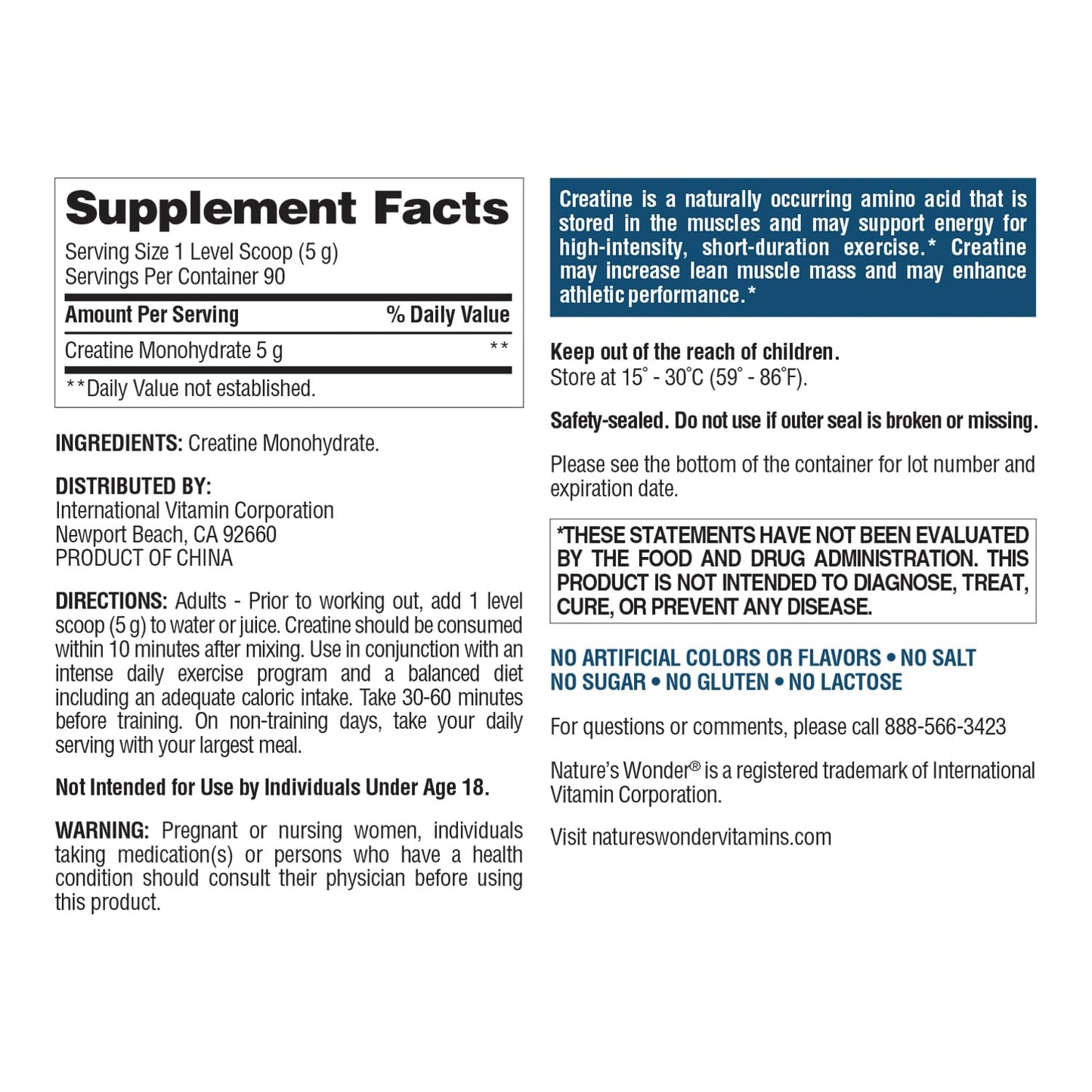 Nature's Wonder Micronized Creatine Monohydrate Powder 5g, Muscle Health, Muscle Energy Production, No Lactose, 5g of Micronized creatine Powder per Serving, 450G, 90 Servings - PrimeBioHealth - canada supplements