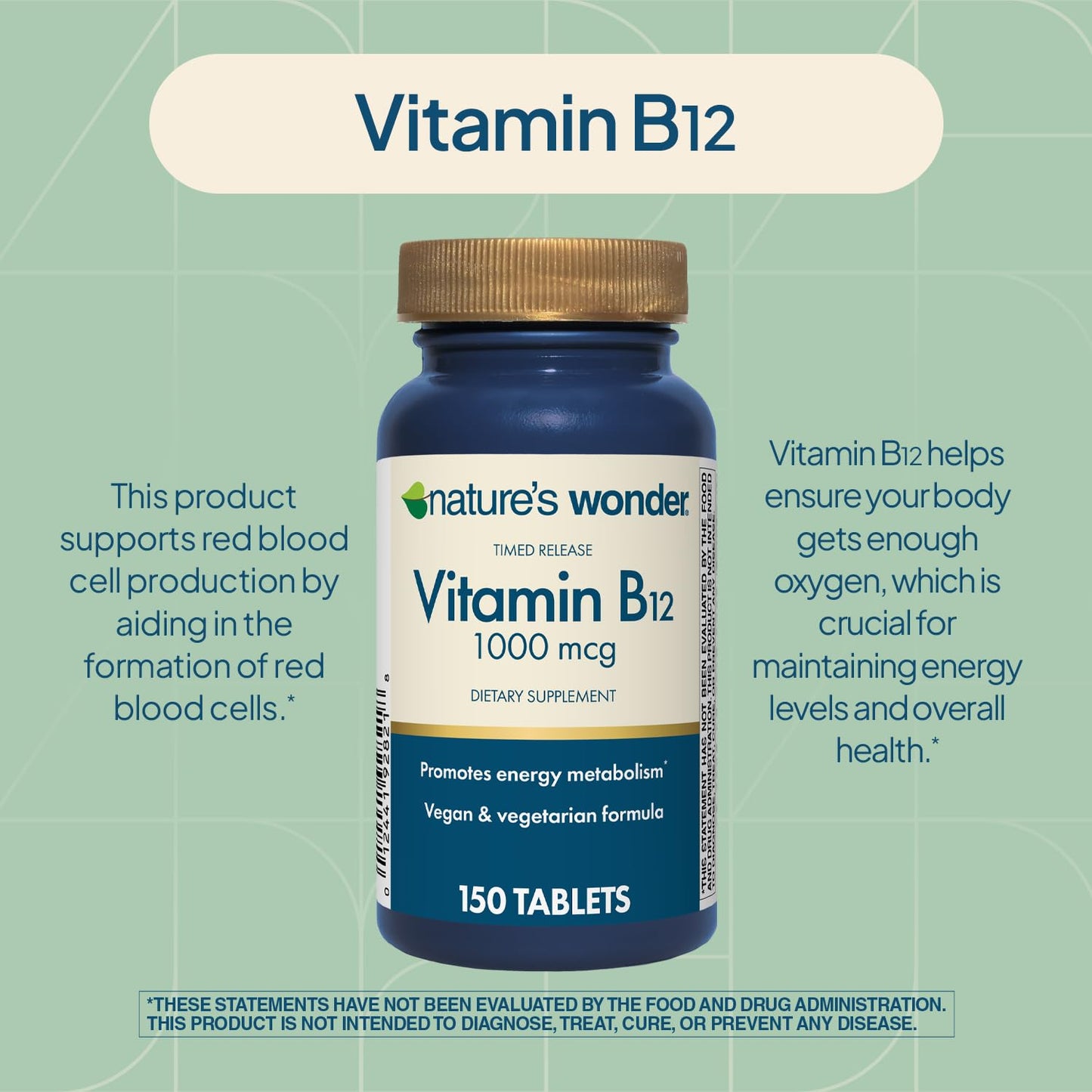 Nature's Wonder Vitamin B12 1000 mcg Timed Release Tablets for Energy Metabolism, Supports Brain Health and Nervous System Health - PrimeBioHealth - canada supplements
