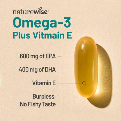 NatureWise Extra-Strength Omega 3 Fish Oil Supplement - 1000mg per Serving - 600 EPA & 400 DHA and Vitamin E - Support for Heart & Brain Health - Lemon Flavor - PrimeBioHealth - canada supplements