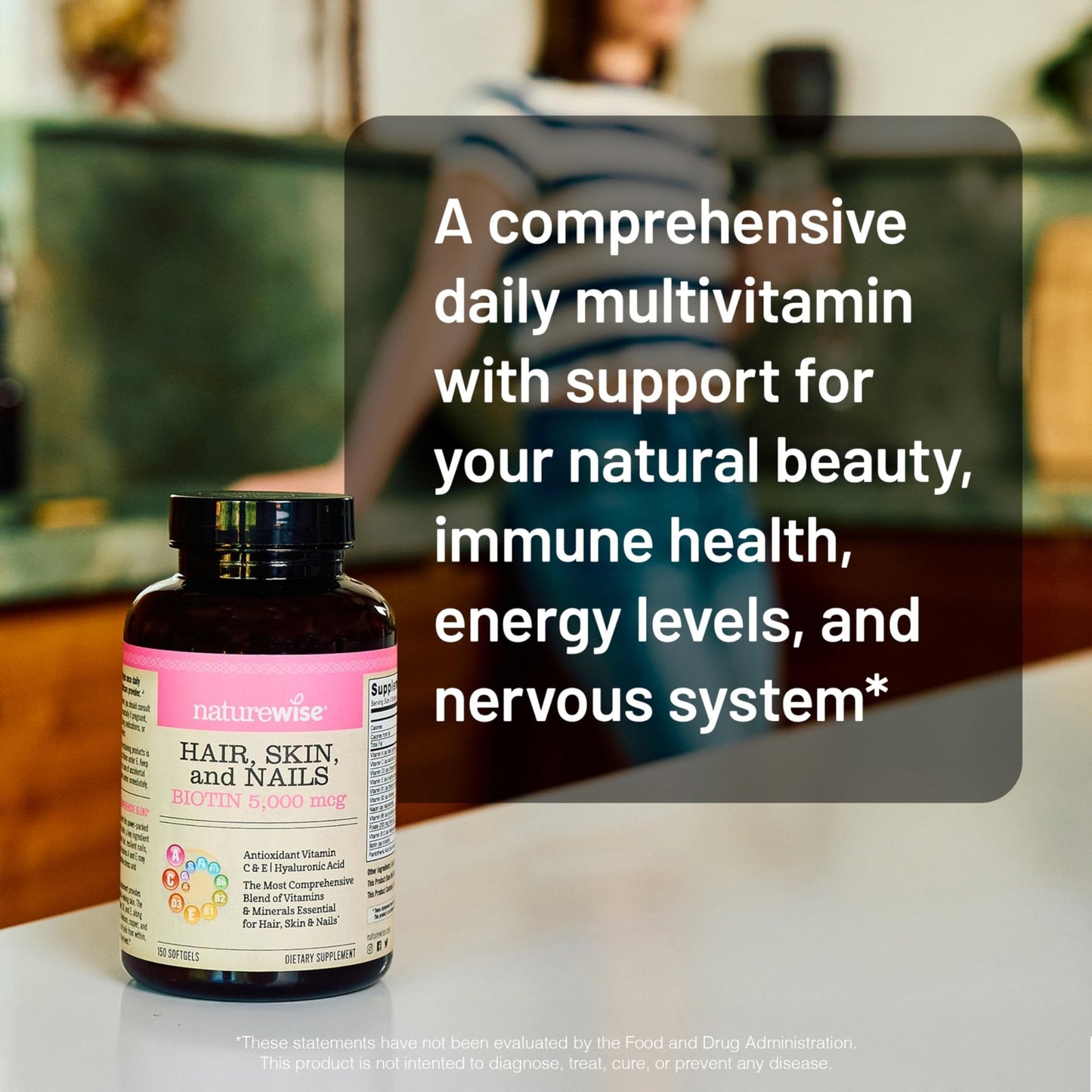 NatureWise Hair Skin and Nails Vitamin, Biotin 5000mcg w/Hyaluronic Acid, Collagen for Women with C, B Complex, D3, A, E, Iron - PrimeBioHealth - canada supplements
