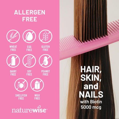 NatureWise Hair Skin and Nails Vitamin, Biotin 5000mcg w/Hyaluronic Acid, Collagen for Women with C, B Complex, D3, A, E, Iron - PrimeBioHealth - canada supplements