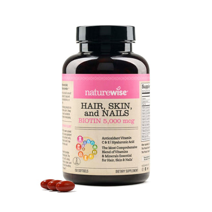 NatureWise Hair Skin and Nails Vitamin, Biotin 5000mcg w/Hyaluronic Acid, Collagen for Women with C, B Complex, D3, A, E, Iron - PrimeBioHealth - canada supplements