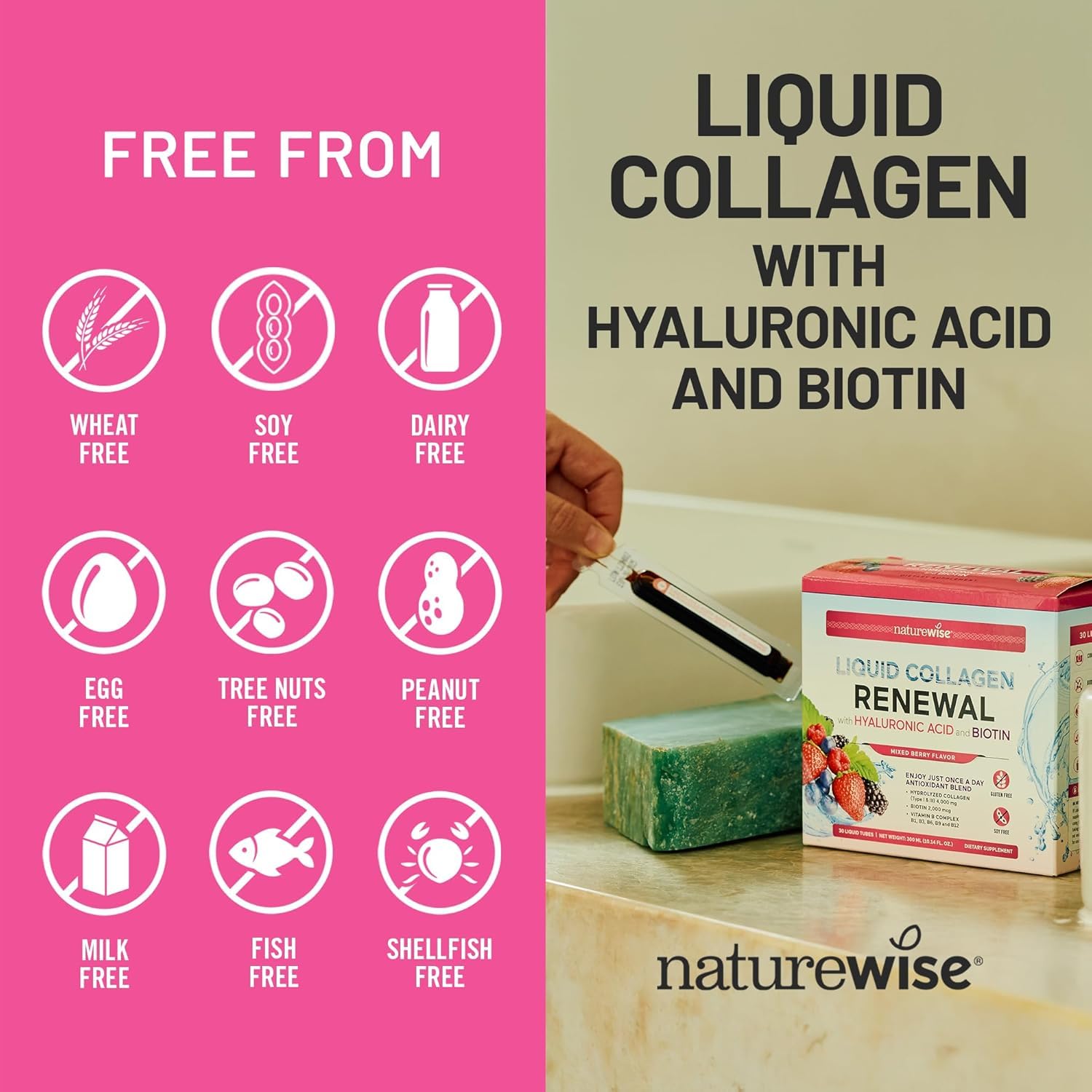 NatureWise Hydrolyzed Liquid Collagen for Women & Men 4000mg - High Absorption, Type 1 & 3 Peptides with Biotin + Vitamin C + Vitamin B Complex & Hyaluronic Acid - PrimeBioHealth - canada supplements