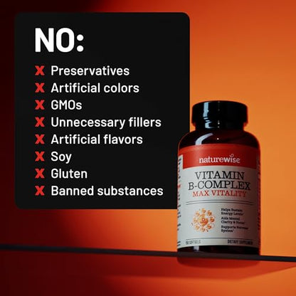 NatureWise Vitamin B Complex for Women and Men - with Folic Acid Biotin B1 B2 B3 B6 B12 - Support Cellular Energy & Mental Clarity - Gluten & Dairy Free - PrimeBioHealth - canada supplements