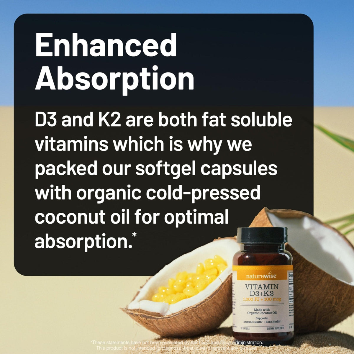 NatureWise Vitamin D3 1000IU + K2 (MK7) 100mcg with Organic Extra Virgin Coconut Oil - Supports Calcium Absorption, Bone & Immune Health - Non-GMO - PrimeBioHealth - canada supplements