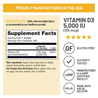 NatureWise Vitamin D3 5000iu (125 mcg) 1 Year Supply for Immune Support, Healthy Muscle Function, and Bone Health - Non-GMO - PrimeBioHealth - canada supplements