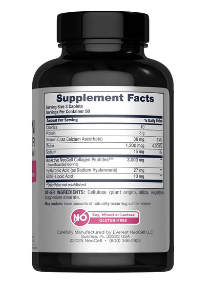 NeoCell Collagen Beauty Builder | 150 Caplets | Grass Fed BioActive Peptides | with Biotin and Hyaluronic Acid | Radiant Skin & Strong Nails Supplement - PrimeBioHealth - canada supplements