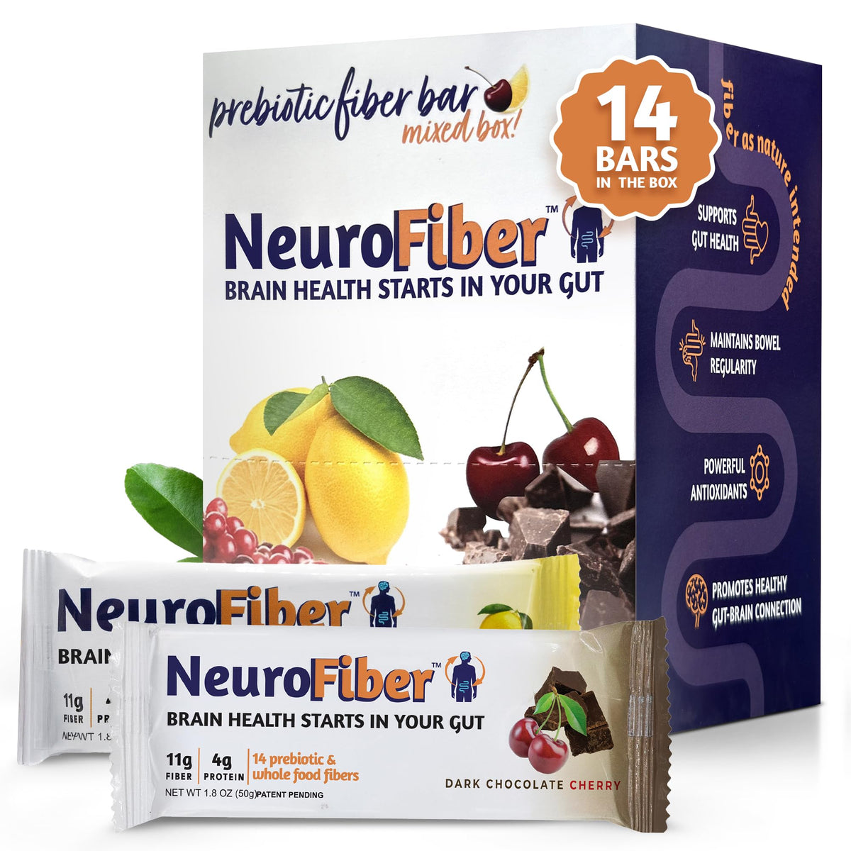 NeuroFiber Prebiotic High Fiber Bars – Gut Health, Bowel Regularity & Brain Function Support – Plant-Based, Gluten Free, Vega - PrimeBioHealth - canada supplements