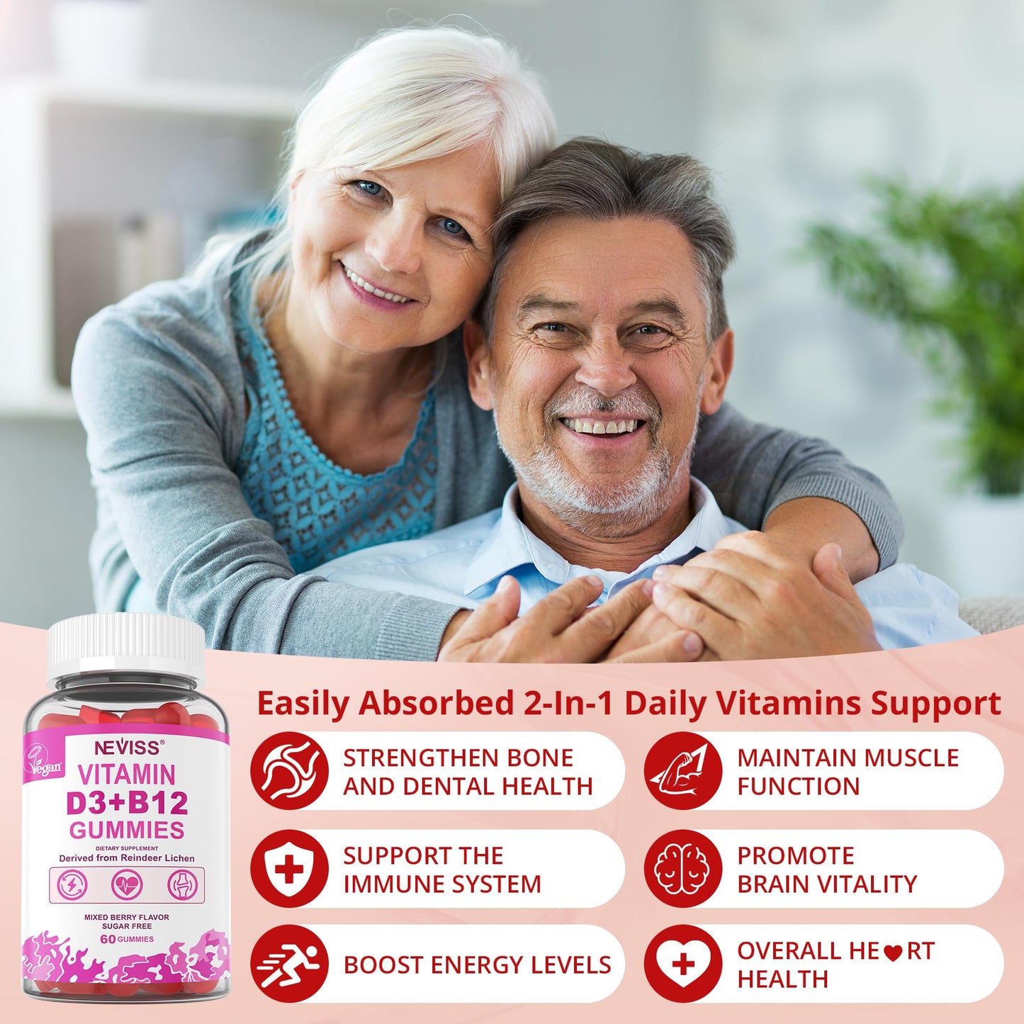 NEVISS 2Pack Vegan Vitamin D3 + Vitamin B12 Gummies, High Potency D3 5000IU & 1000 mcg Methylated B12, Vitamin D3 and B12 for Adults, Support Bone Health, Immune & Energy Supplement, 120 Count - PrimeBioHealth - canada supplements