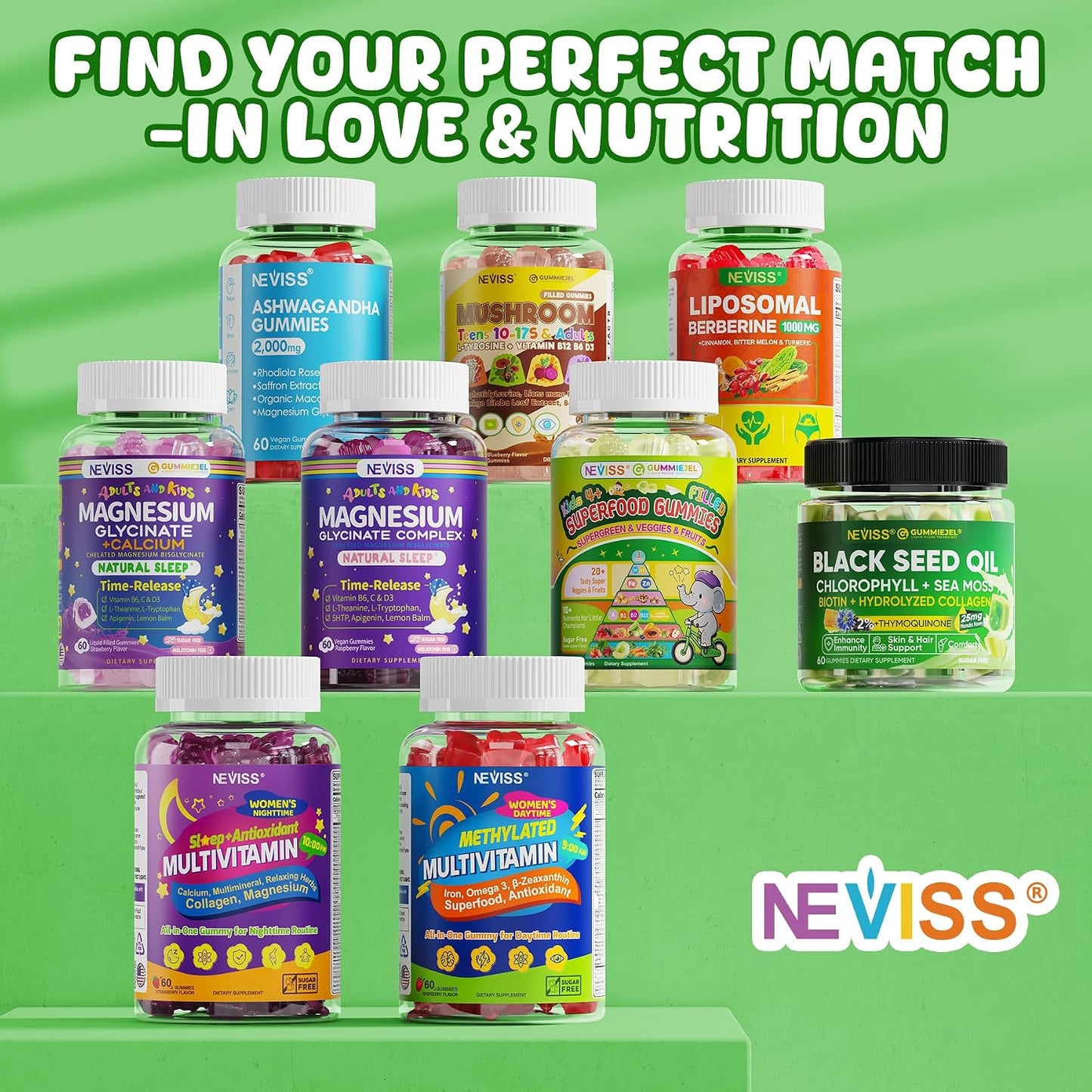 NEVISS Kids Teens Ages 4–17 Multivitamin with Iron Omega3 D3K2, Picky Eater Vitamin Super Greens Gummies, Boys Girls Organic Fruits Veggies Superfood Gummy, Mushroom | Immune Bone Brain, Sugar Free - PrimeBioHealth - canada supplements