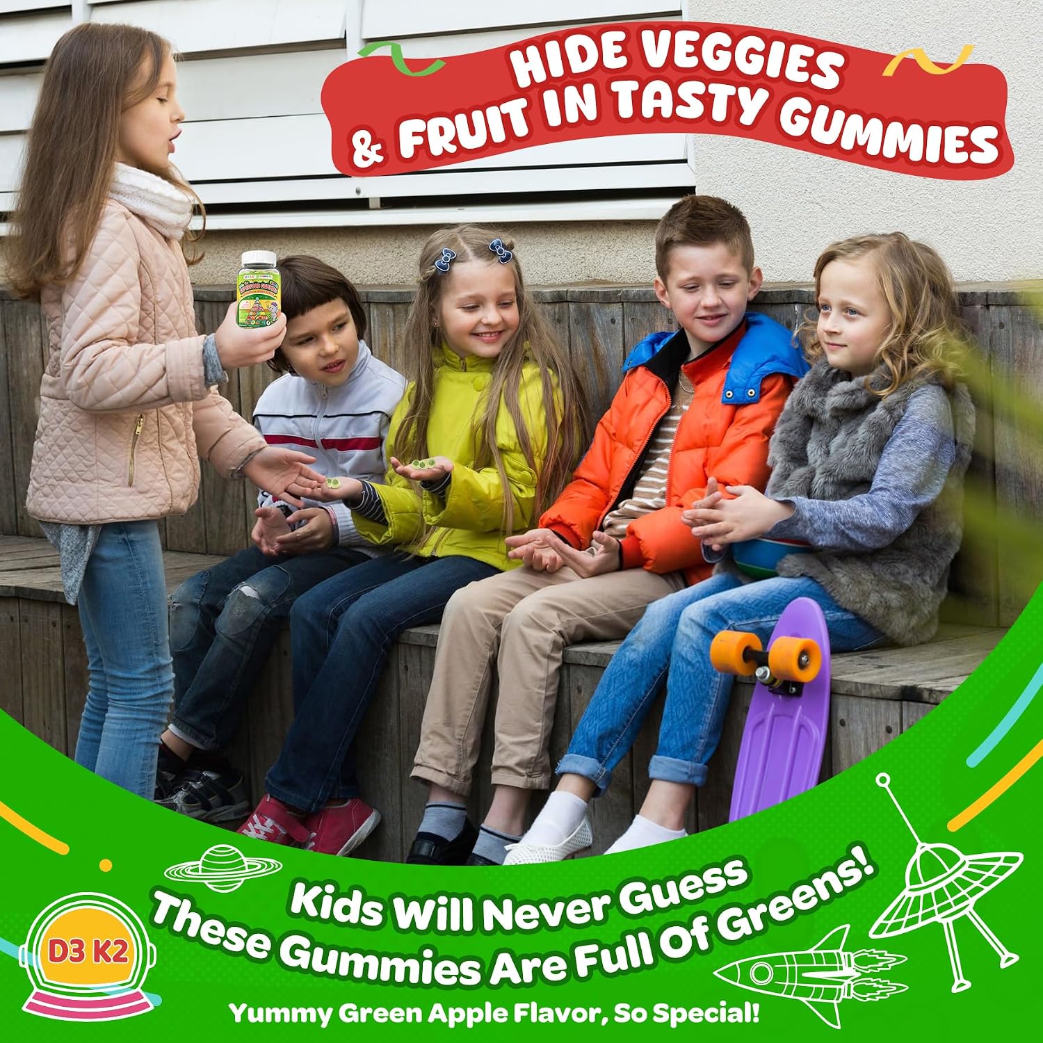 NEVISS Kids Teens Ages 4–17 Multivitamin with Iron Omega3 D3K2, Picky Eater Vitamin Super Greens Gummies, Boys Girls Organic Fruits Veggies Superfood Gummy, Mushroom | Immune Bone Brain, Sugar Free - PrimeBioHealth - canada supplements