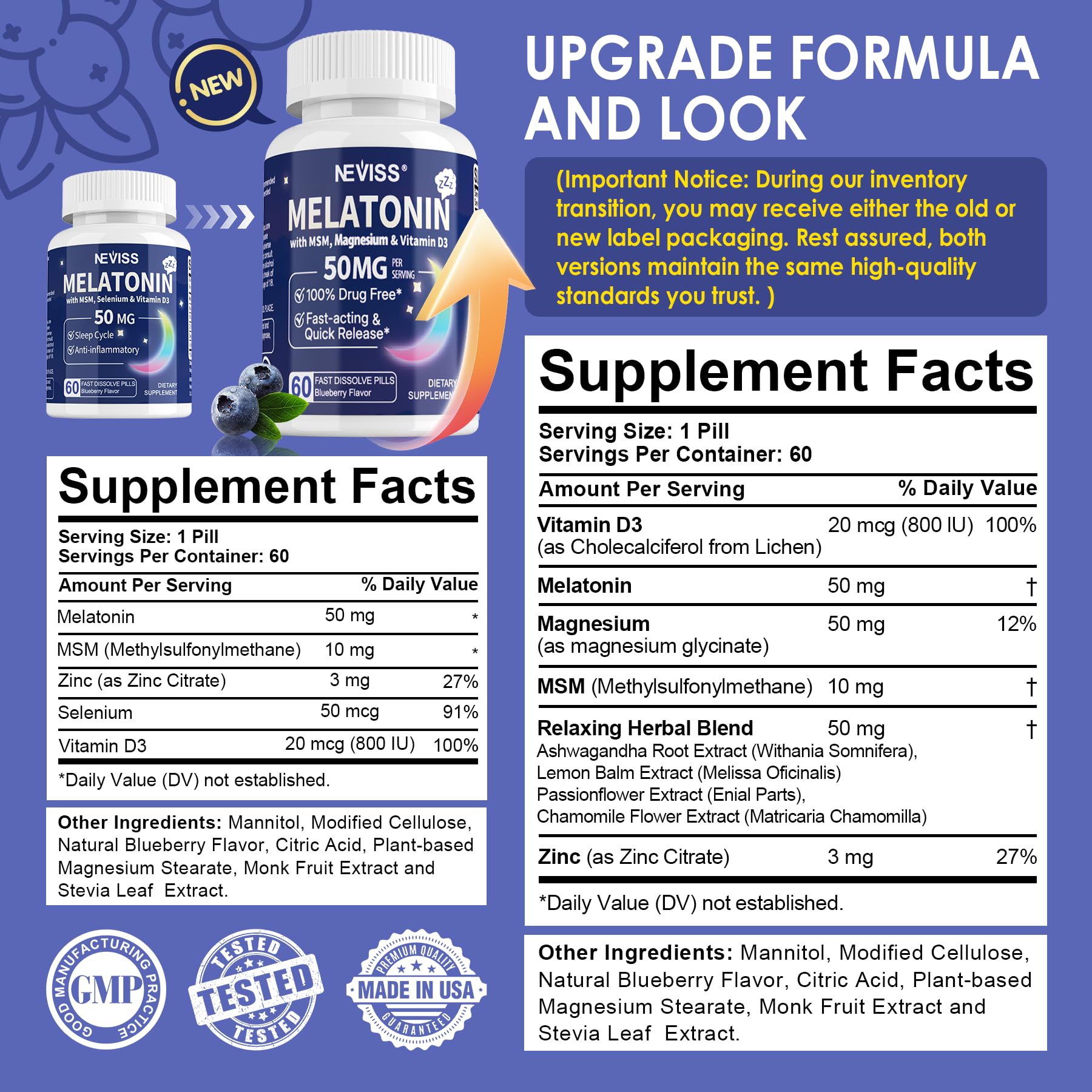 NEVISS Melatonin 50 mg for Adults - Extra Strength 9-in-1 Fast Dissolve Sublingual - High Dose with Magnesium Glycinate, Vitamin D3, Ashwagandha, Lemon Balm, Chamomile, Sugar Free,Vegan 120 Tablets - PrimeBioHealth - canada supplements
