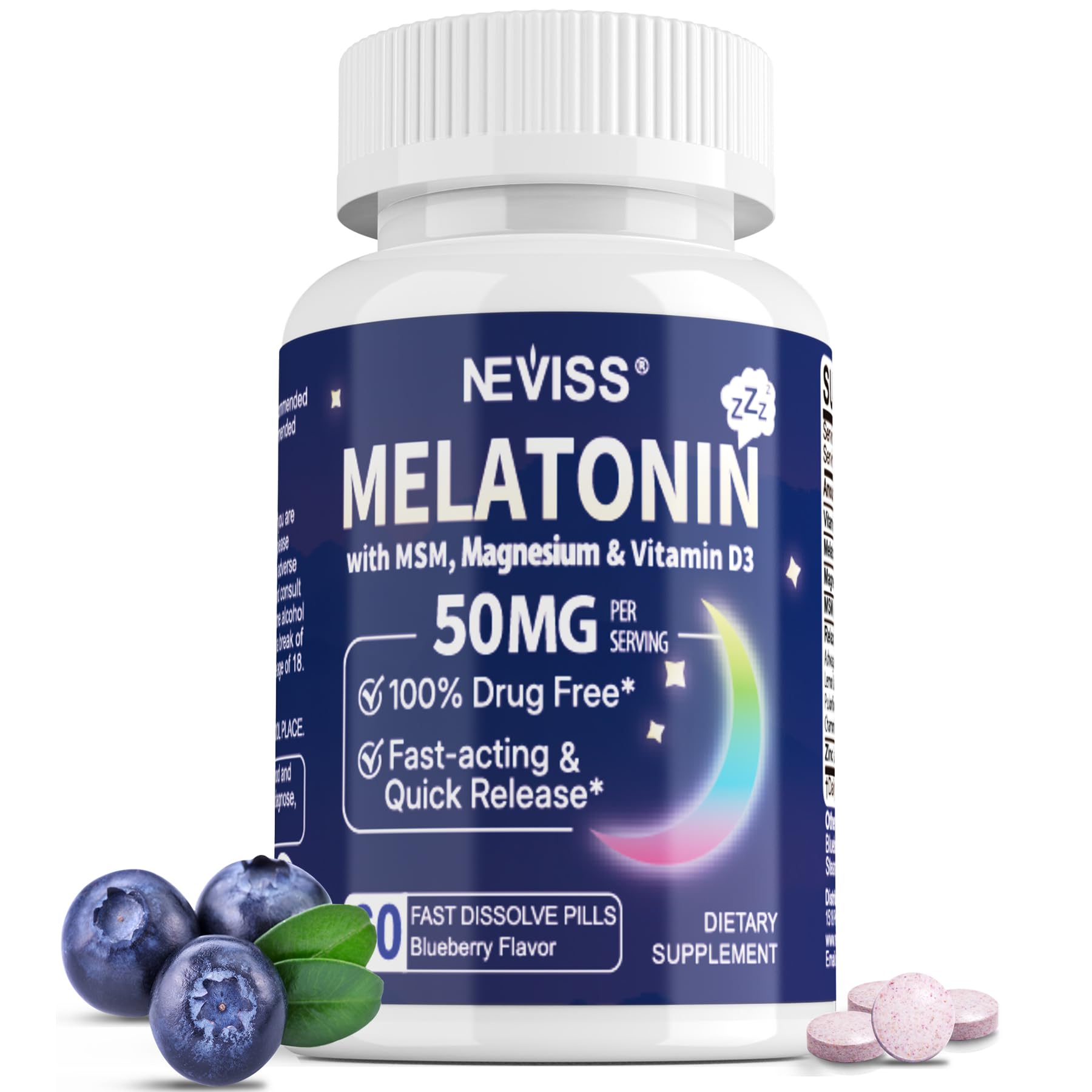 NEVISS Melatonin 50 mg for Adults - Extra Strength 9-in-1 Fast Dissolve Sublingual - High Dose with Magnesium Glycinate, Vitamin D3, Ashwagandha, Lemon Balm, Chamomile, Sugar Free,Vegan 120 Tablets - PrimeBioHealth - canada supplements