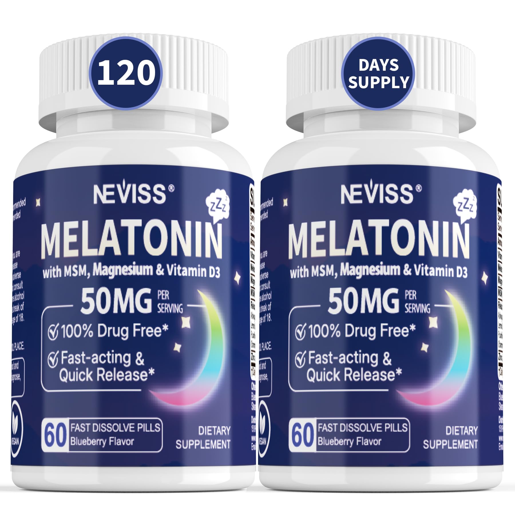 NEVISS Melatonin 50 mg for Adults - Extra Strength 9-in-1 Fast Dissolve Sublingual - High Dose with Magnesium Glycinate, Vitamin D3, Ashwagandha, Lemon Balm, Chamomile, Sugar Free,Vegan 120 Tablets - PrimeBioHealth - canada supplements