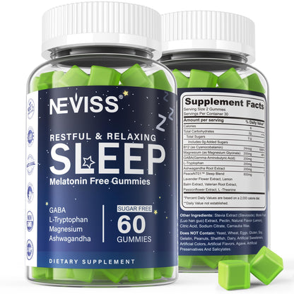 NEVISS Melatonin Free Sleep Aid Gummies for Adults - Magnesium Glycinate Gummies | GABA, L-Tryptophan, Magnesium, Ashwagandha - Non-Habit Forming, Help for Deep Relaxation - Vegan, Lemon Flavor, 2Pack - PrimeBioHealth - canada supplements