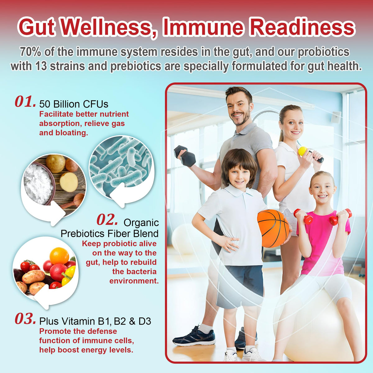 NEVISS Probiotic + Prebiotic Gummies for Adults & Kids 4+, Sugar Free Chewable 50 Billion CFUs w/Fiber, Vitamin B1 B2 D3 & Zinc, for Digestive & Gut Health - PrimeBioHealth - canada supplements