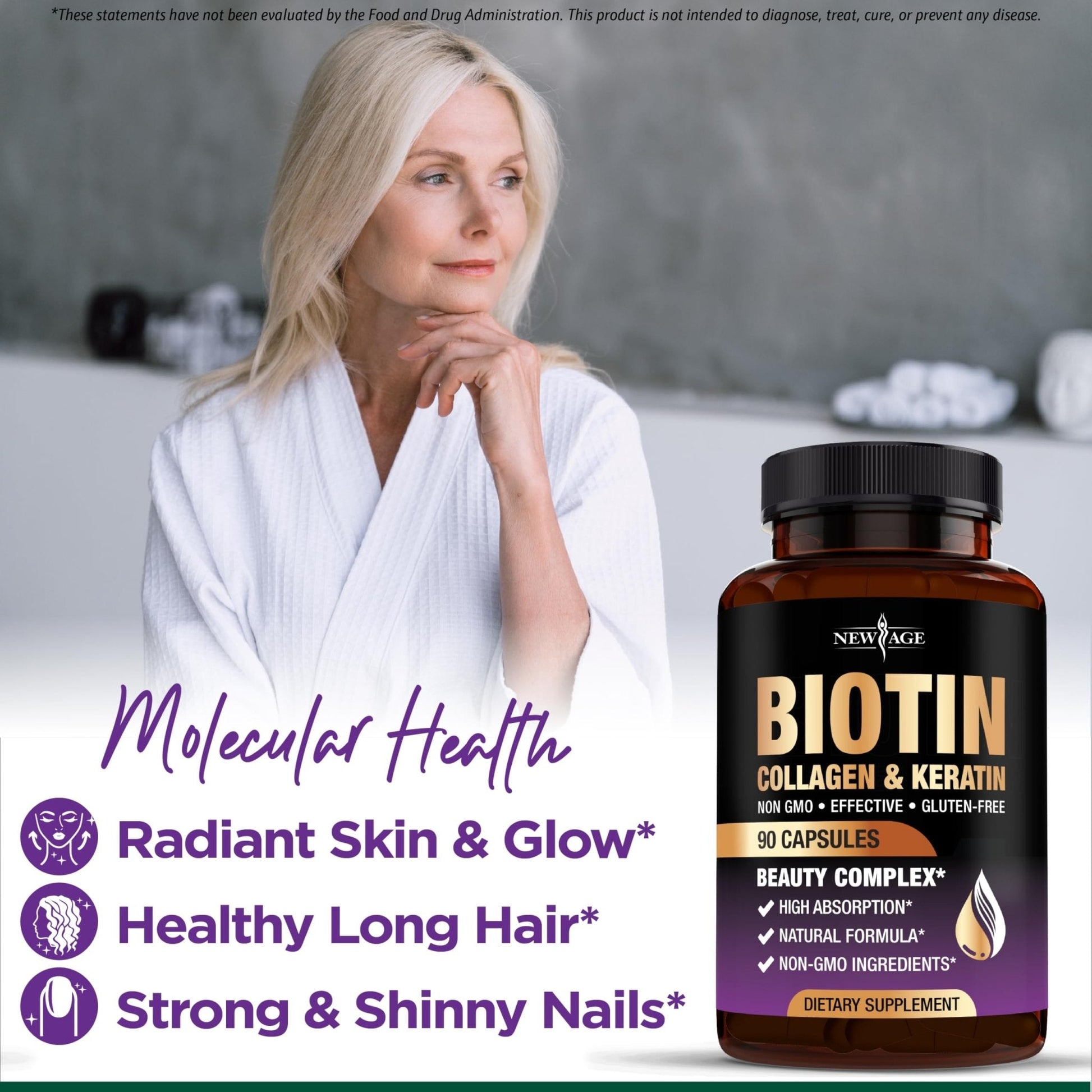 NEW AGE Biotin Collagen Keratin Hyaluronic Acid - 50,000mcg Hair Growth Vitamins for Men and Women, Nails, Hair, Skin Vitamins and DHT Blocker with Vitamin E Folic - PrimeBioHealth - canada supplements