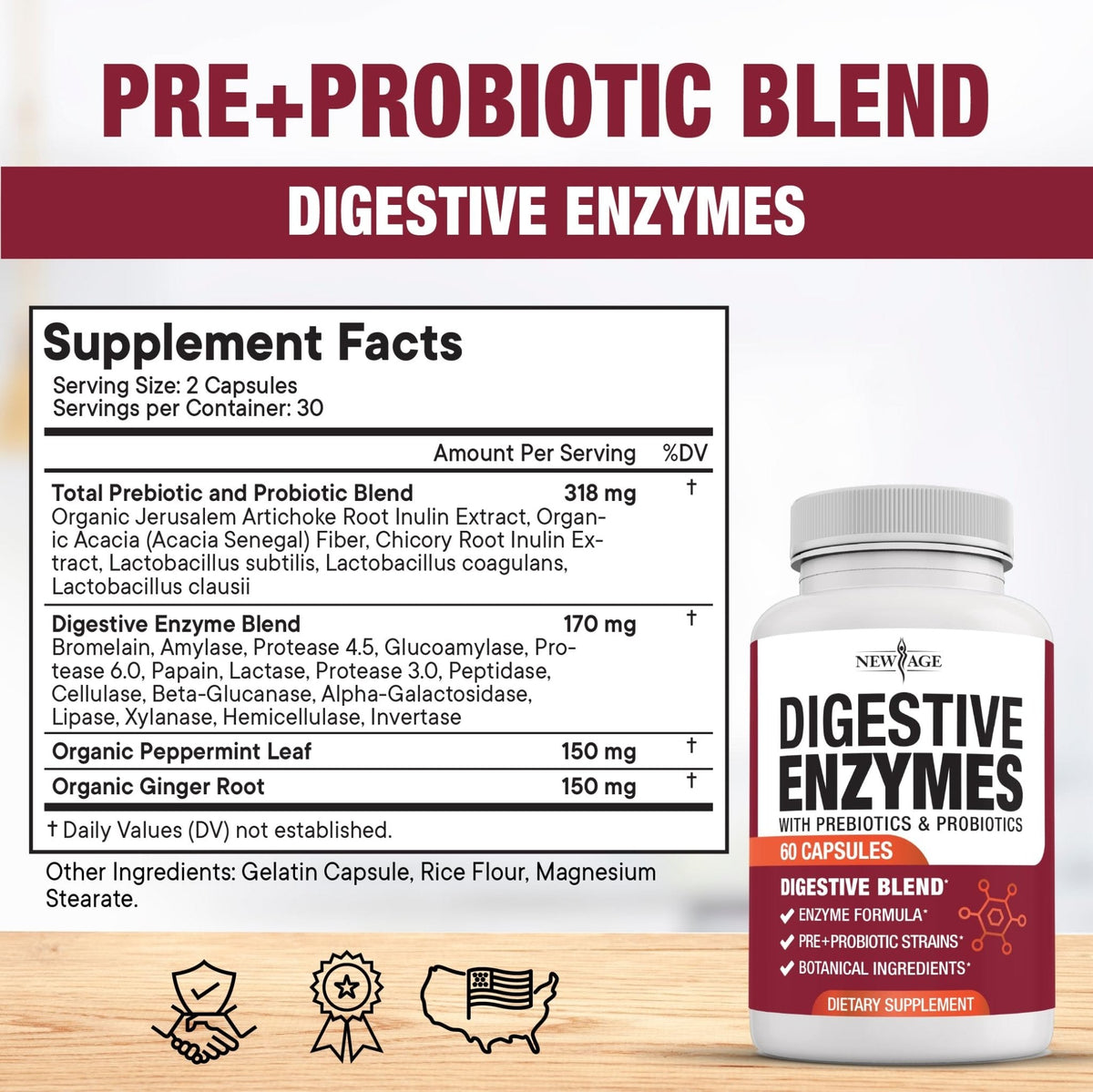 NEW AGE Digestive Enzymes for Gut Health - Probiotic Multi Enzymes with Prebiotics and Probiotics with Lipase for Women and Men for Digestive Health, - PrimeBioHealth - canada supplements