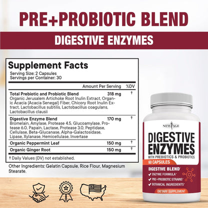 NEW AGE Digestive Enzymes for Gut Health - Probiotic Multi Enzymes with Prebiotics and Probiotics with Lipase for Women and Men for Digestive Health, - PrimeBioHealth - canada supplements