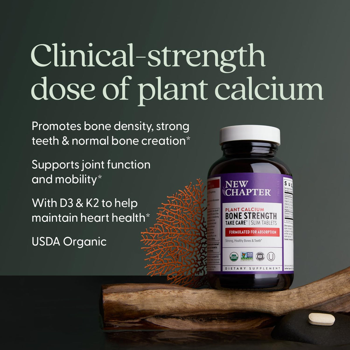 New Chapter Calcium Supplement - Bone Strength Plant-Based USDA Organic Calcium with Magnesium, Vitamin D3+K2, for Bone Health & Joint Mobility, Heart Support - PrimeBioHealth - canada supplements