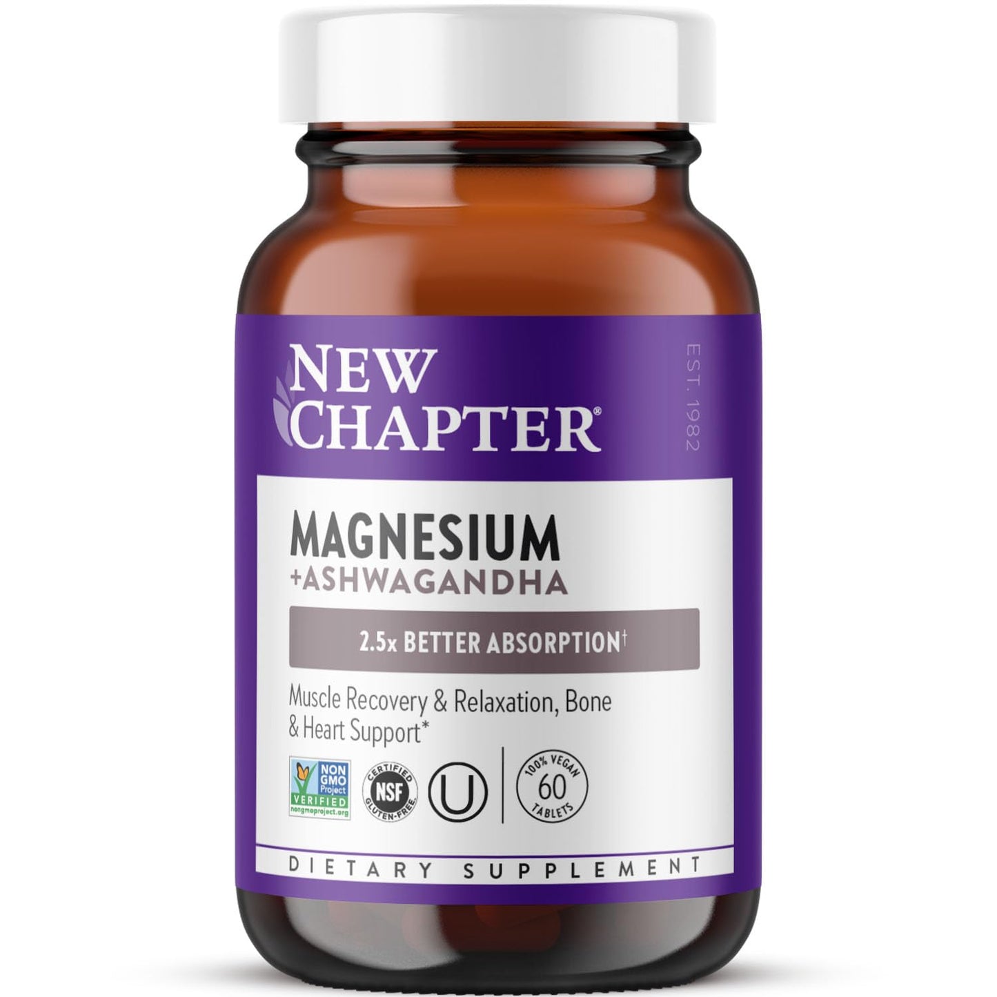 New Chapter Magnesium + Ashwagandha Supplement, 325 mg with Magnesium Glycinate for Muscle Relaxation & Recovery, Heart, Nerve & Bone Health, 2.5X Absorption - PrimeBioHealth - canada supplements