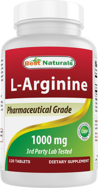 (New Improved Formula) Best Naturals L-Arginine 1000 mg 120 Tablets - Pharmaceutical Grade L Arginine Supplement - PrimeBioHealth - canada supplements