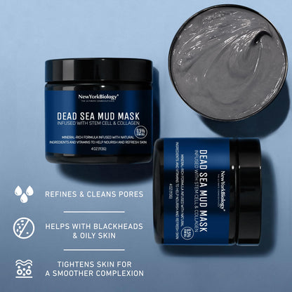 New York Biology Dead Sea Mud Mask for Face & Body | with Stem Cell and Collagen | Face Mask, Brush Applicator, Towel | Spa Quality Pore Refiner for Oily Skin - PrimeBioHealth - canada supplements
