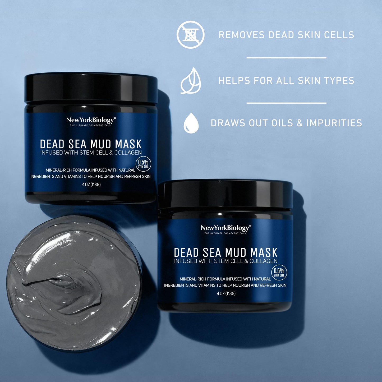 New York Biology Dead Sea Mud Mask for Face, Body | with Stem Cell and Collagen | Spa Quality Pore Refiner for Oily Skin - PrimeBioHealth - canada supplements