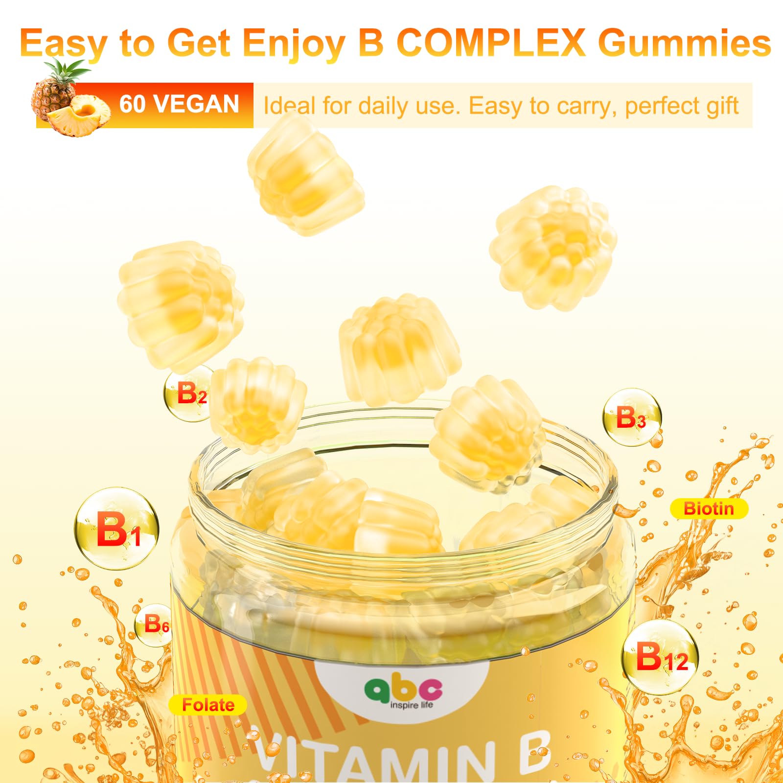 NEWOLITE Vitamin B Complex Gummies for Adult Kid-Pineapple Flavor-Chewable Supplement with 8 Essential B Vitamins - PrimeBioHealth - canada supplements
