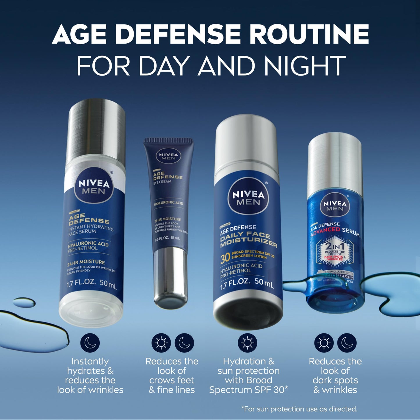NIVEA MEN Age Defense Daily Face Moisturizer with Broad Spectrum SPF 30 Sunscreen, Pro-Retinol and Hyaluronic Acid, Beard-Friendly - PrimeBioHealth - canada supplements