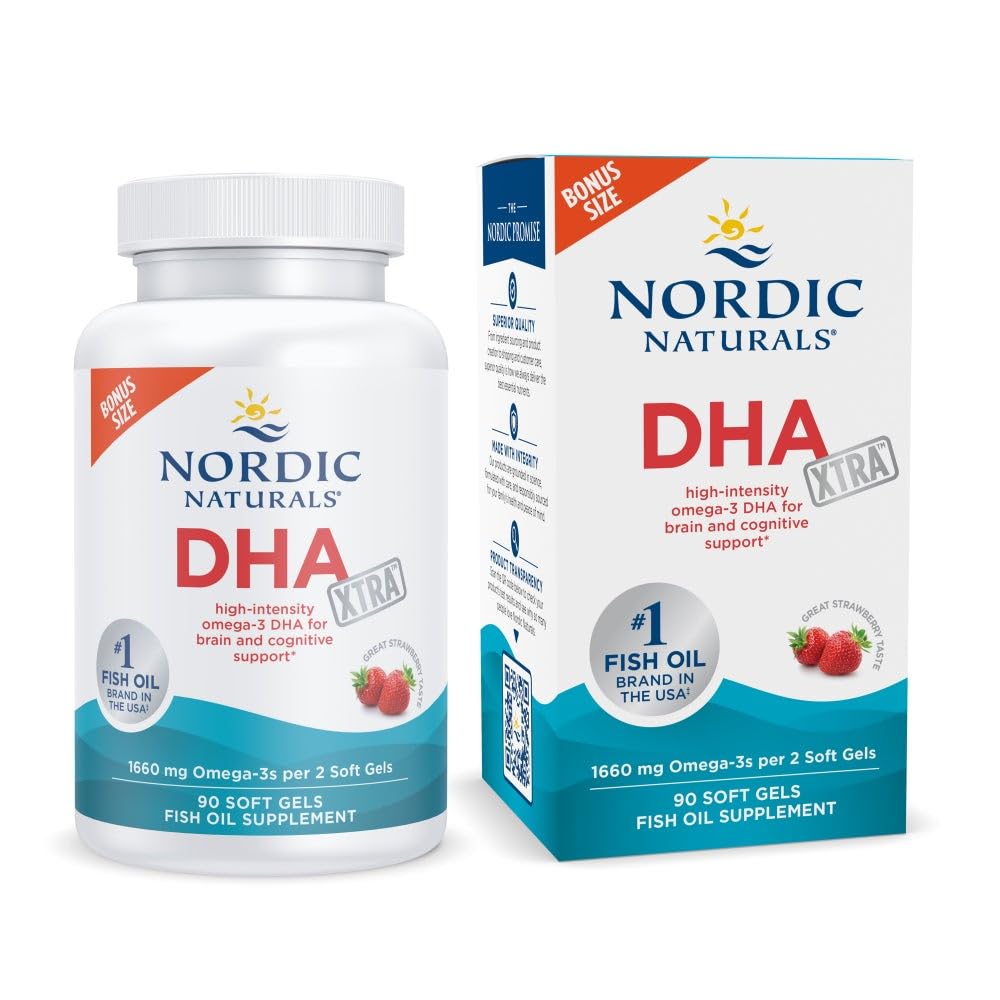 Nordic Naturals DHA Xtra, Strawberry - 90 Soft Gels - 1660 mg Omega-3 - High-Intensity DHA Formula for Brain & Nervous System Support - PrimeBioHealth - canada supplements