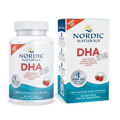 Nordic Naturals DHA Xtra, Strawberry - 90 Soft Gels - 1660 mg Omega-3 - High-Intensity DHA Formula for Brain & Nervous System Support - PrimeBioHealth - canada supplements