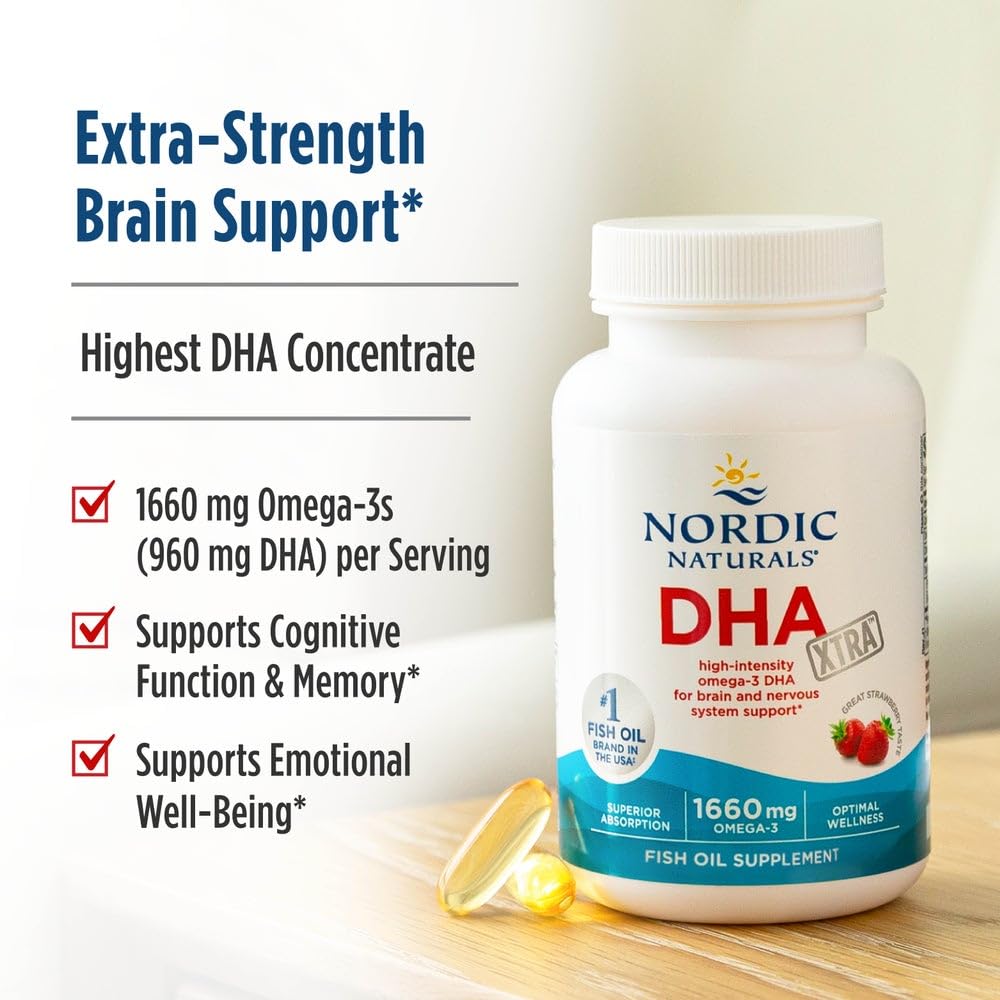 Nordic Naturals DHA Xtra, Strawberry - 90 Soft Gels - 1660 mg Omega-3 - High-Intensity DHA Formula for Brain & Nervous System Support - PrimeBioHealth - canada supplements