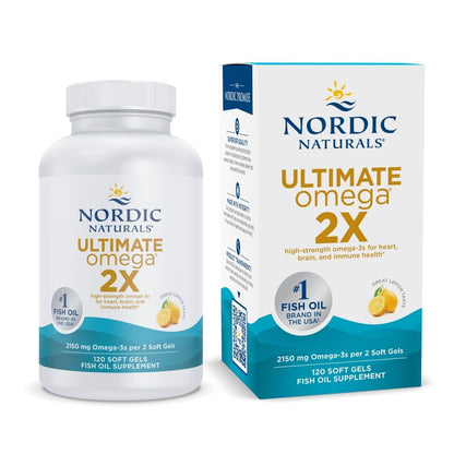 Nordic Naturals Ultimate Omega 2X, Lemon Flavor - 120 Soft Gels - 2150 mg Omega-3 - High-Potency Fish Oil with EPA & DHA - Promotes Brain & Heart Health - PrimeBioHealth - canada supplements