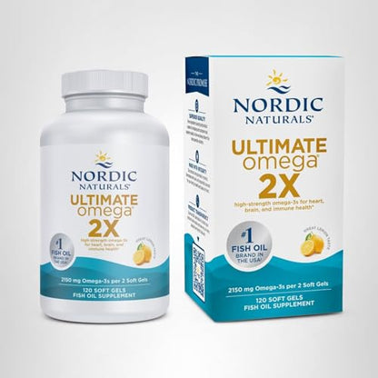 Nordic Naturals Ultimate Omega 2X, Lemon Flavor - 120 Soft Gels - 2150 mg Omega-3 - High-Potency Fish Oil with EPA & DHA - Promotes Brain & Heart Health - PrimeBioHealth - canada supplements