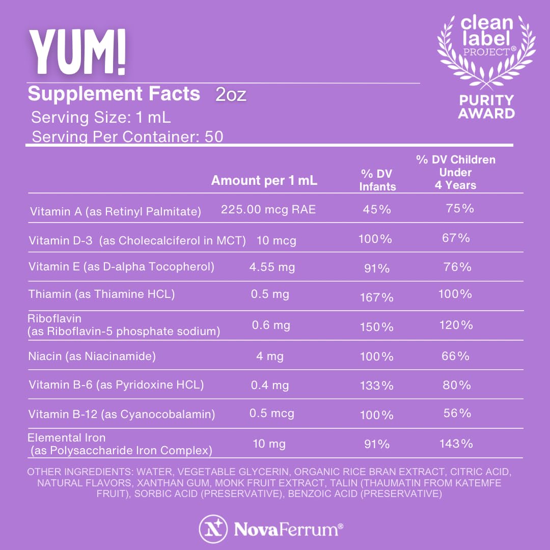 NovaFerrum Yum | Multivitamin with Iron for Infants, Toddlers & Kids Ages 4 & Under | Immune Support | Gluten Free Certified - PrimeBioHealth - canada supplements