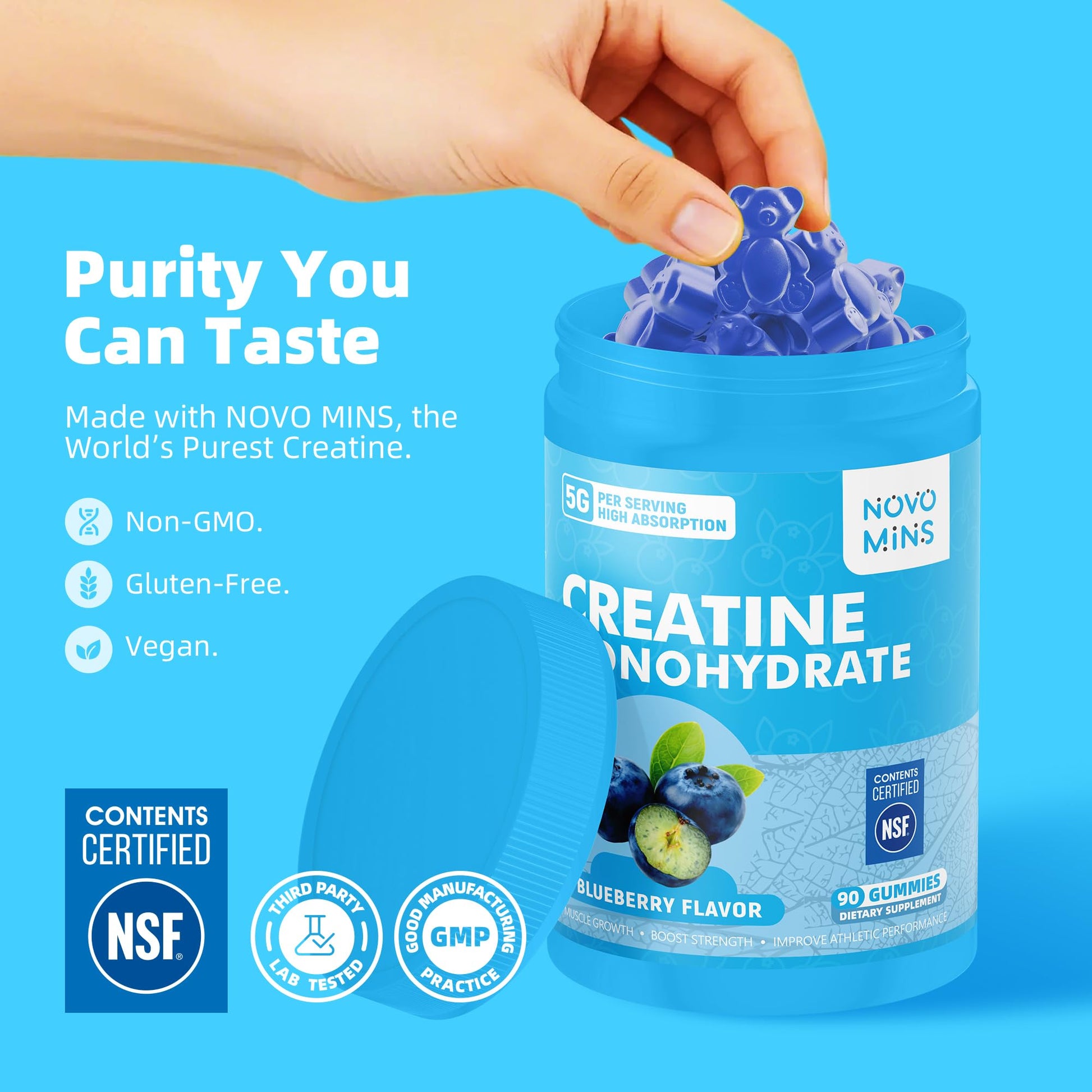 novomins Creatine Monohydrate Gummies 5000mg for Men & Women, Chewables Creatine Monohydrate for Muscle Strength, Muscle Builder, Energy Boost, Pre-Workout Supplement - PrimeBioHealth - canada supplements