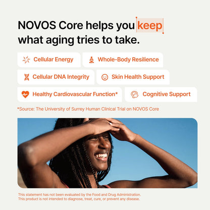 Novos Core - Clinically Studied Daily Longevity Supplement | 12 Active Ingredients for Healthy Aging, Energy, Cognition & Skin Health | Human Clinical Trial Backed | Orange Flavored | 30 Servings - PrimeBioHealth - canada supplements