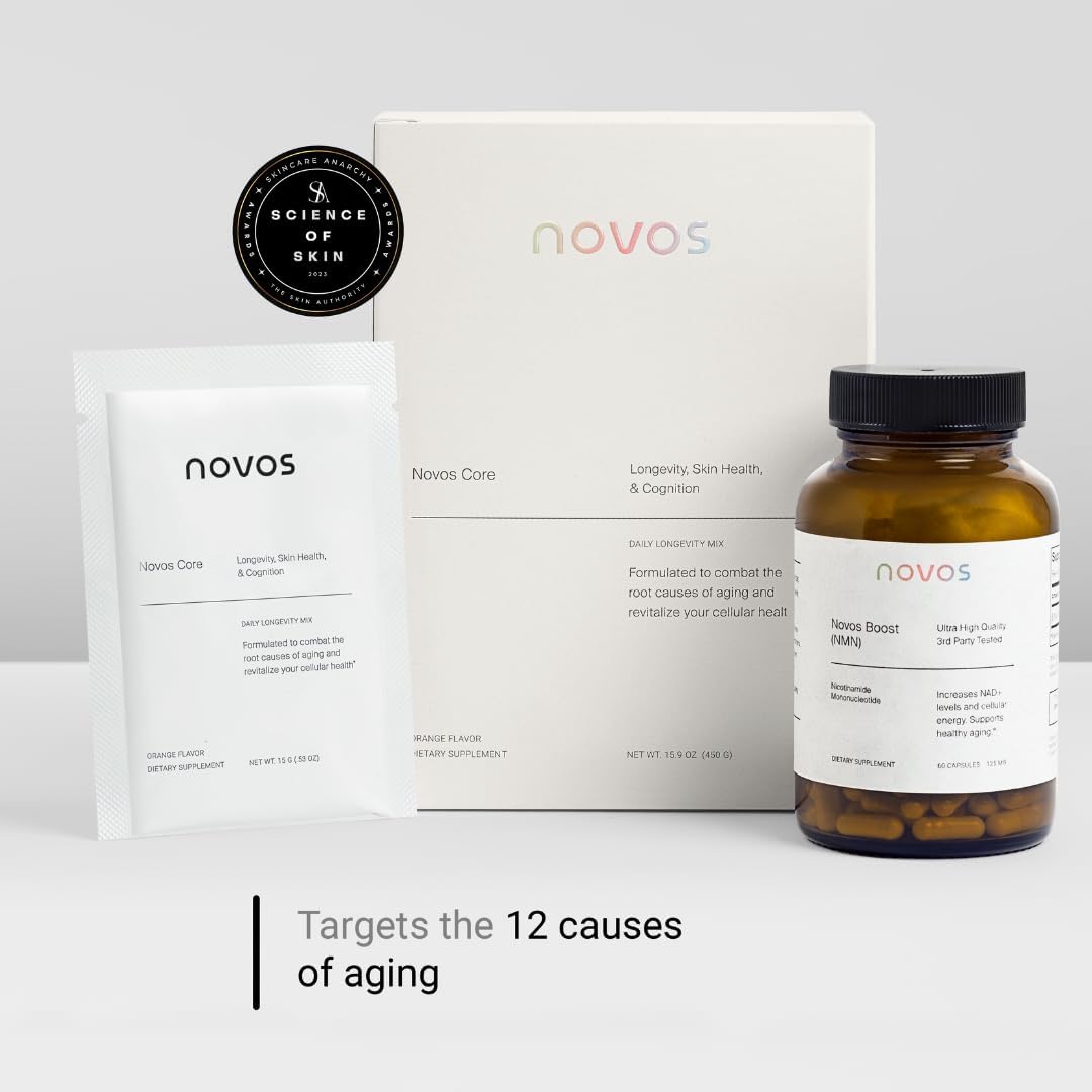Novos Core Orange + Vital Chews + Boost NMN – Advanced Longevity System | Drink Mix, Chews & Capsules for Cellular Energy, Organ Health & DNA Support - PrimeBioHealth - canada supplements