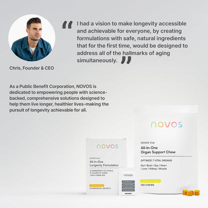 Novos Core Orange + Vital Chews + Boost NMN – Advanced Longevity System | Drink Mix, Chews & Capsules for Cellular Energy, Organ Health & DNA Support - PrimeBioHealth - canada supplements