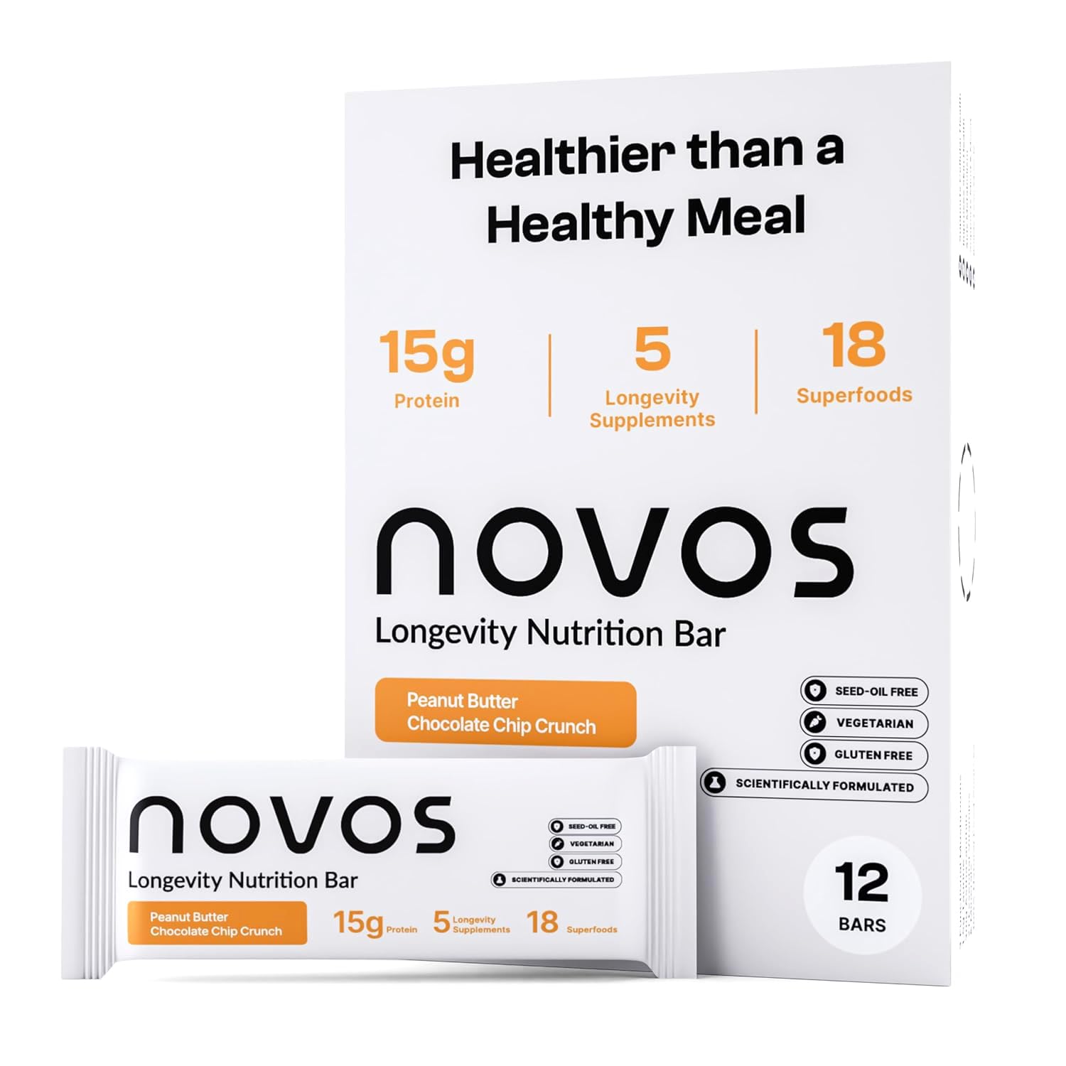 Novos Longevity Protein Bar | 15g Protein, 20 Superfoods, 5 Longevity Ingredients for Men & Women | Supports Skin, Mind & Mood | Mixed Berry Crunch (12-Pack) - PrimeBioHealth - canada supplements