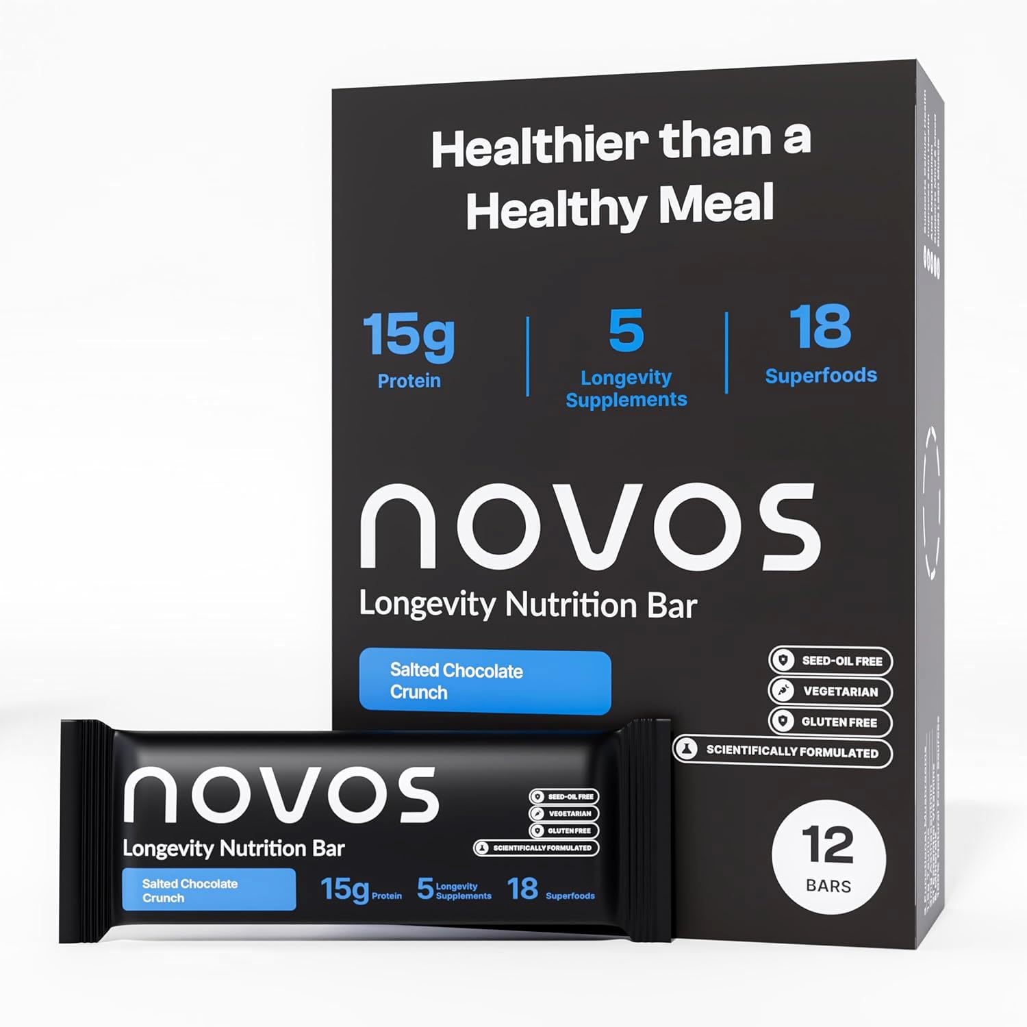 Novos Longevity Protein Bar | 15g Protein, 20 Superfoods, 5 Longevity Ingredients for Men & Women | Supports Skin, Mind & Mood | Mixed Berry Crunch (12-Pack) - PrimeBioHealth - canada supplements