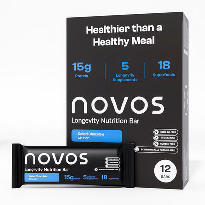 Novos Longevity Protein Bar | 15g Protein, 20 Superfoods, 5 Longevity Ingredients for Men & Women | Supports Skin, Mind & Mood | Mixed Berry Crunch (12-Pack) - PrimeBioHealth - canada supplements